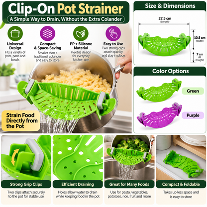 Gfilterspro Clip-On Pot Strainer, PP & Silicone, Green or Purple