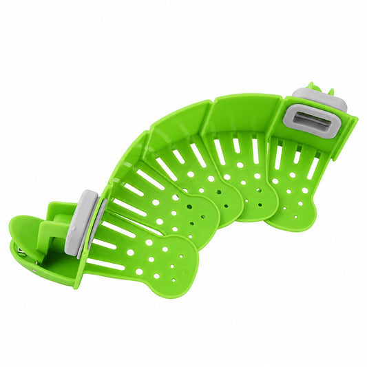Gfilterspro Green clip-on pot strainer for compatible pots, pans, and bowls.