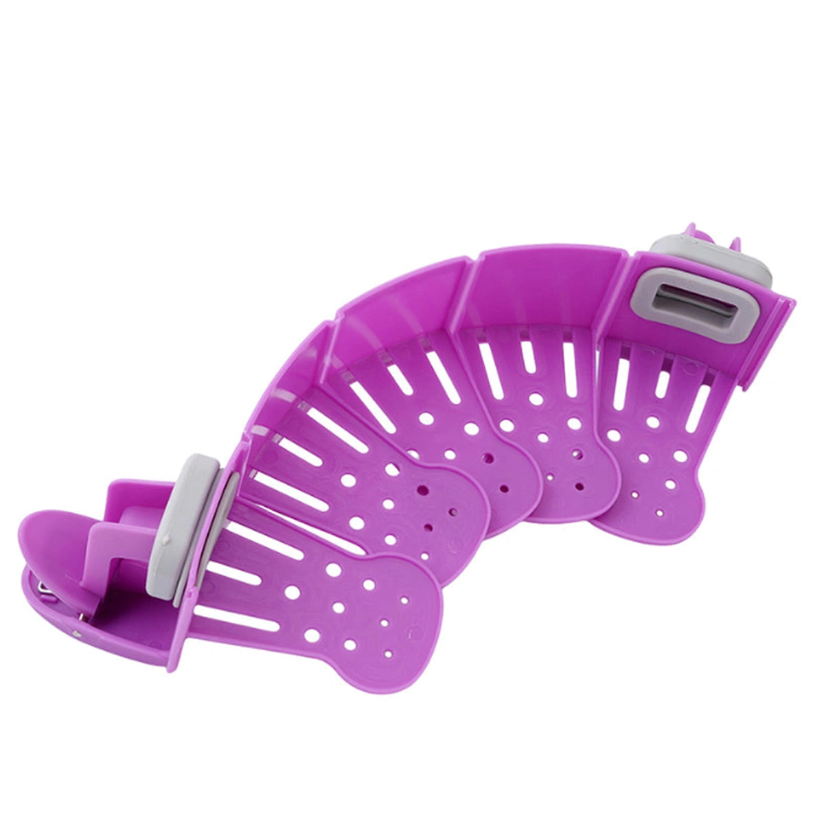 Gfilterspro Purple clip-on kitchen strainer with flexible draining section.