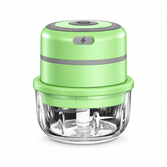 Gfilterspro Green mini electric garlic chopper with USB charging.